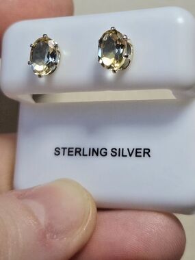 Beautiful Yellow Quartz Oval Stud Earrings - Sterling Silver
